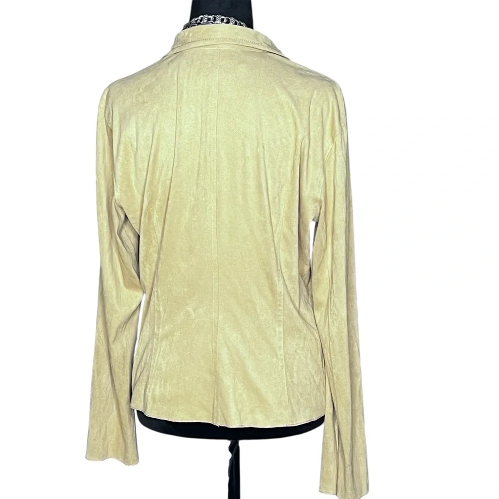 VINTAGE MAXSTUDIO Faux Suede 90s Y2K Beige Chamois Flare Sleeve Blouse SZ: L - Picture 4 of 10